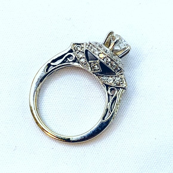 18K White Gold Natural Diamond Engagement Ring Halo Design Filigree Shoulders Ri - Picture 14 of 16